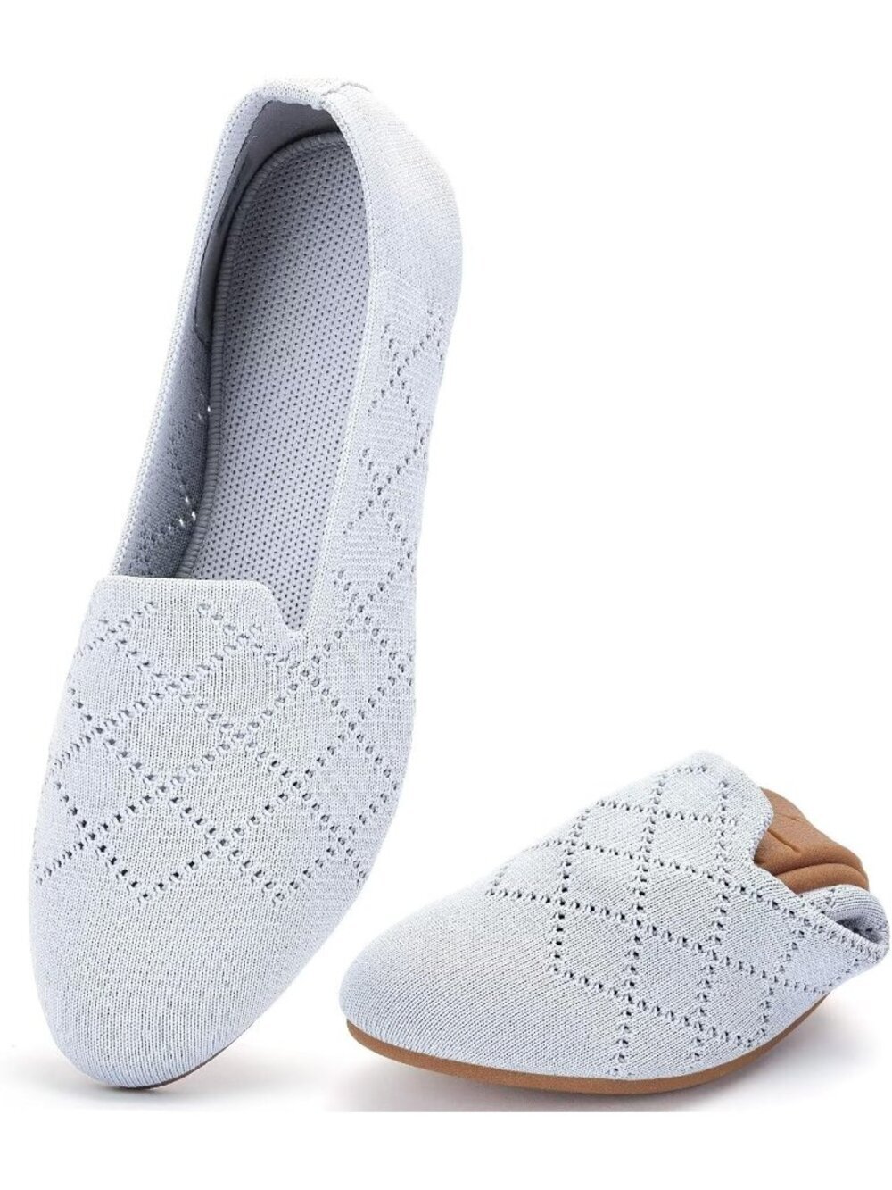 Women’s Gray Round Toe Rubber Sole Slip On Ballerina Walking Casual Flats Shoes